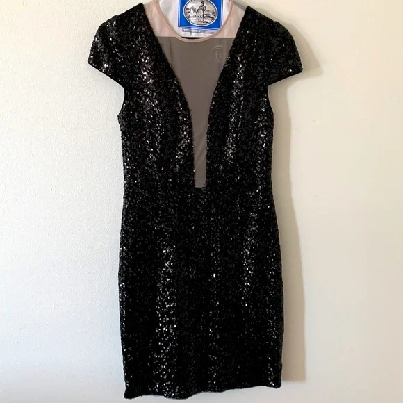 Aiden Dresses | Aidan by Aidan Mattox Black Sequin Dress with Sheer Cutouts | Color: Black | Size: 4 | Ktese's Closet
